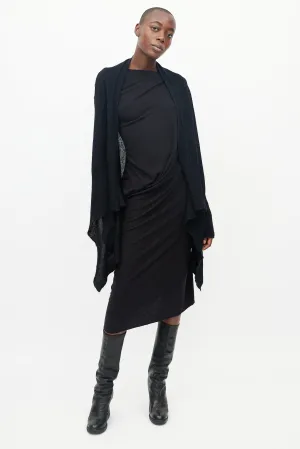 Black Knitted Ribbed Sleeve Open Cardigan