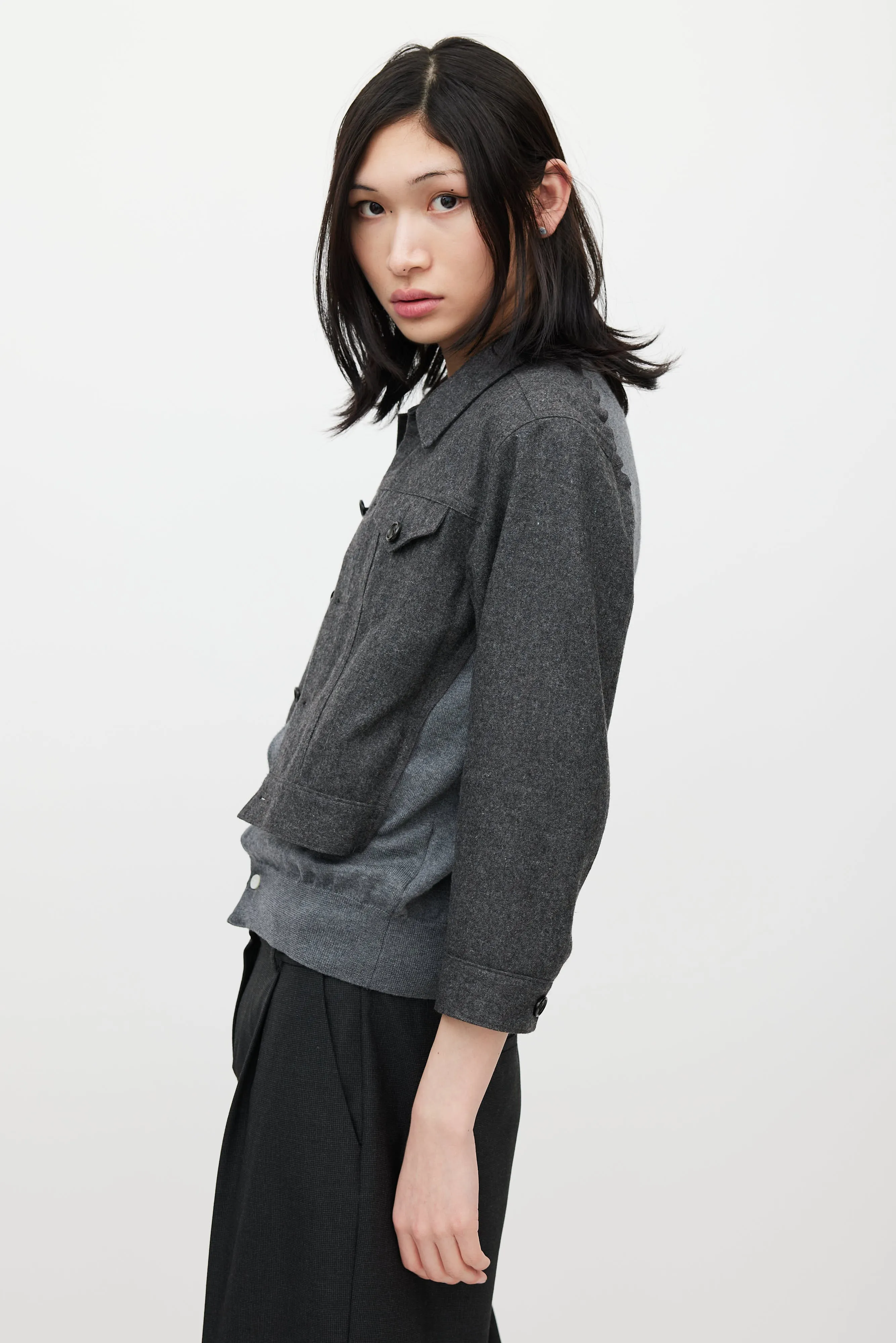 Grey Wool Cardigan Jacket