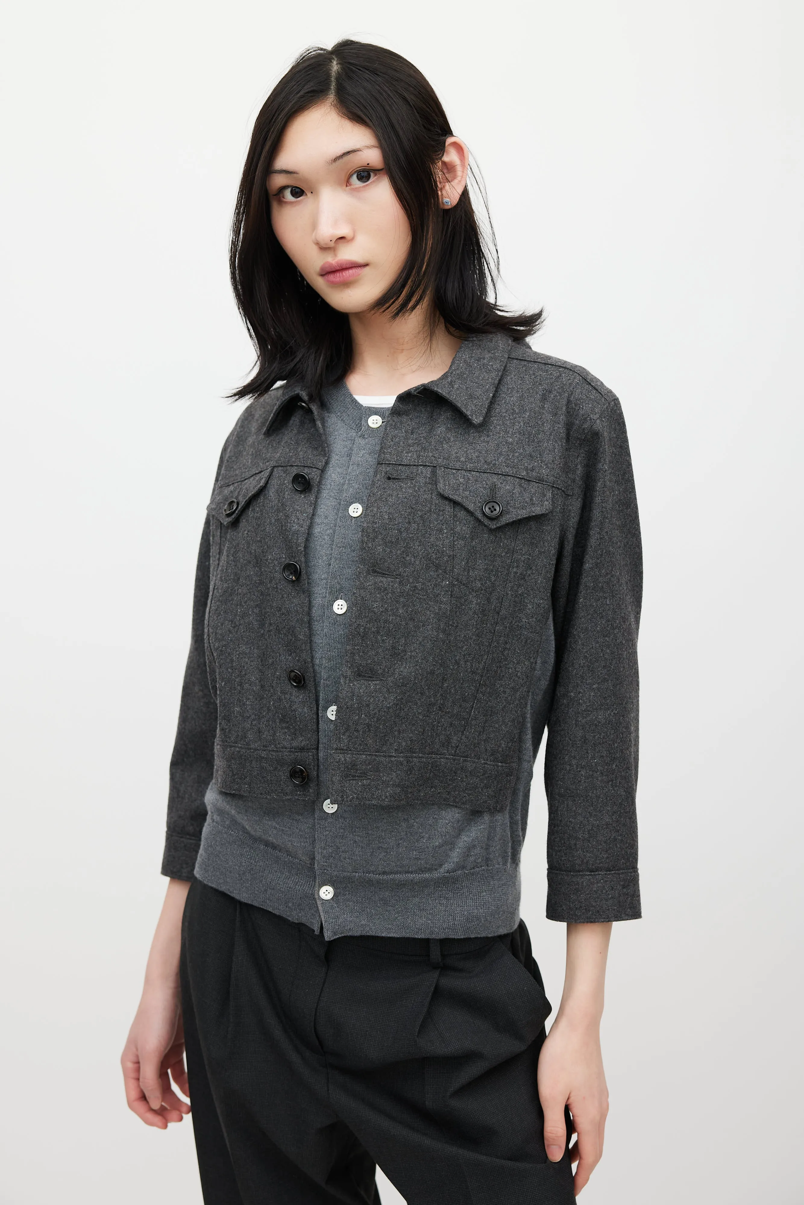 Grey Wool Cardigan Jacket