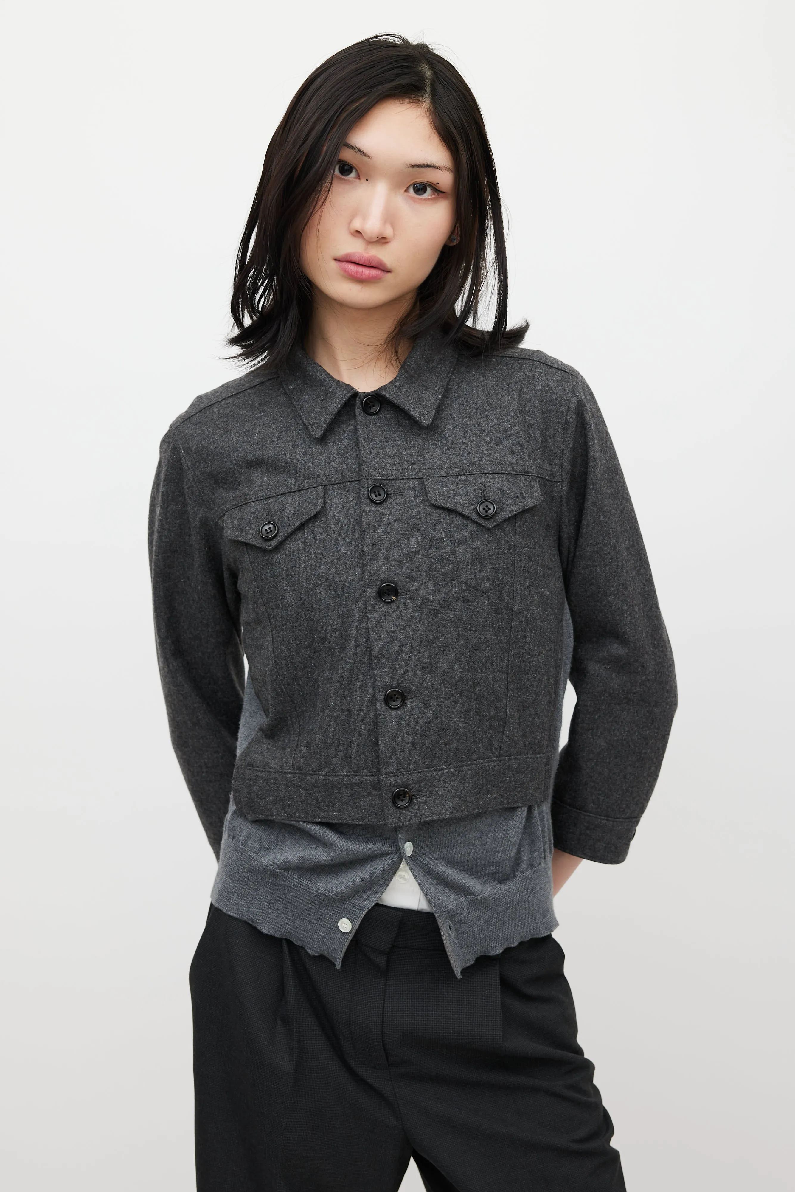 Grey Wool Cardigan Jacket
