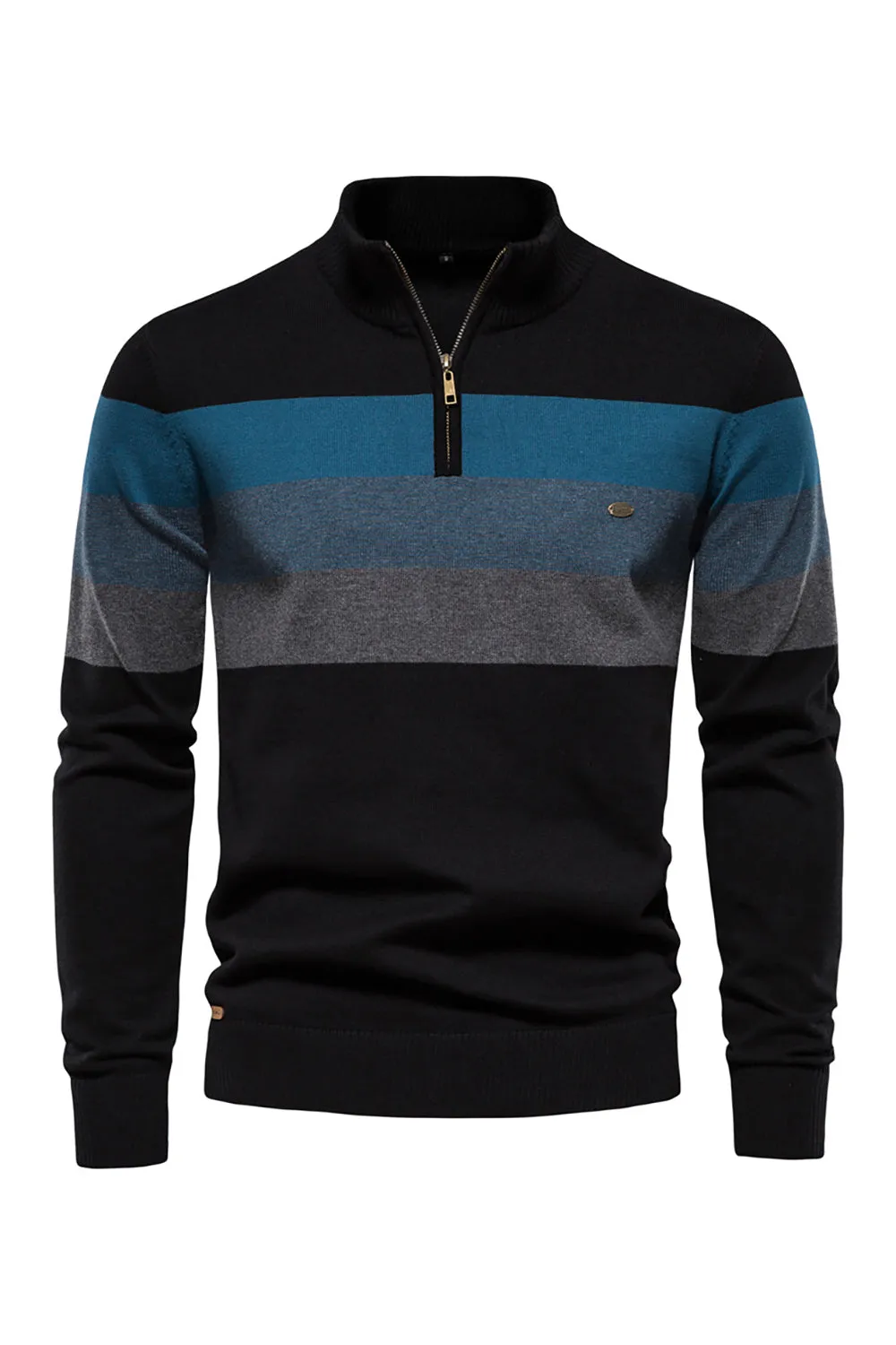 Men's Blue Stripes Zip Turtleneck Pullover Sweaters
