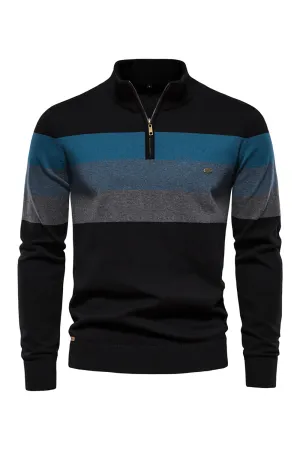 Men's Blue Stripes Zip Turtleneck Pullover Sweaters