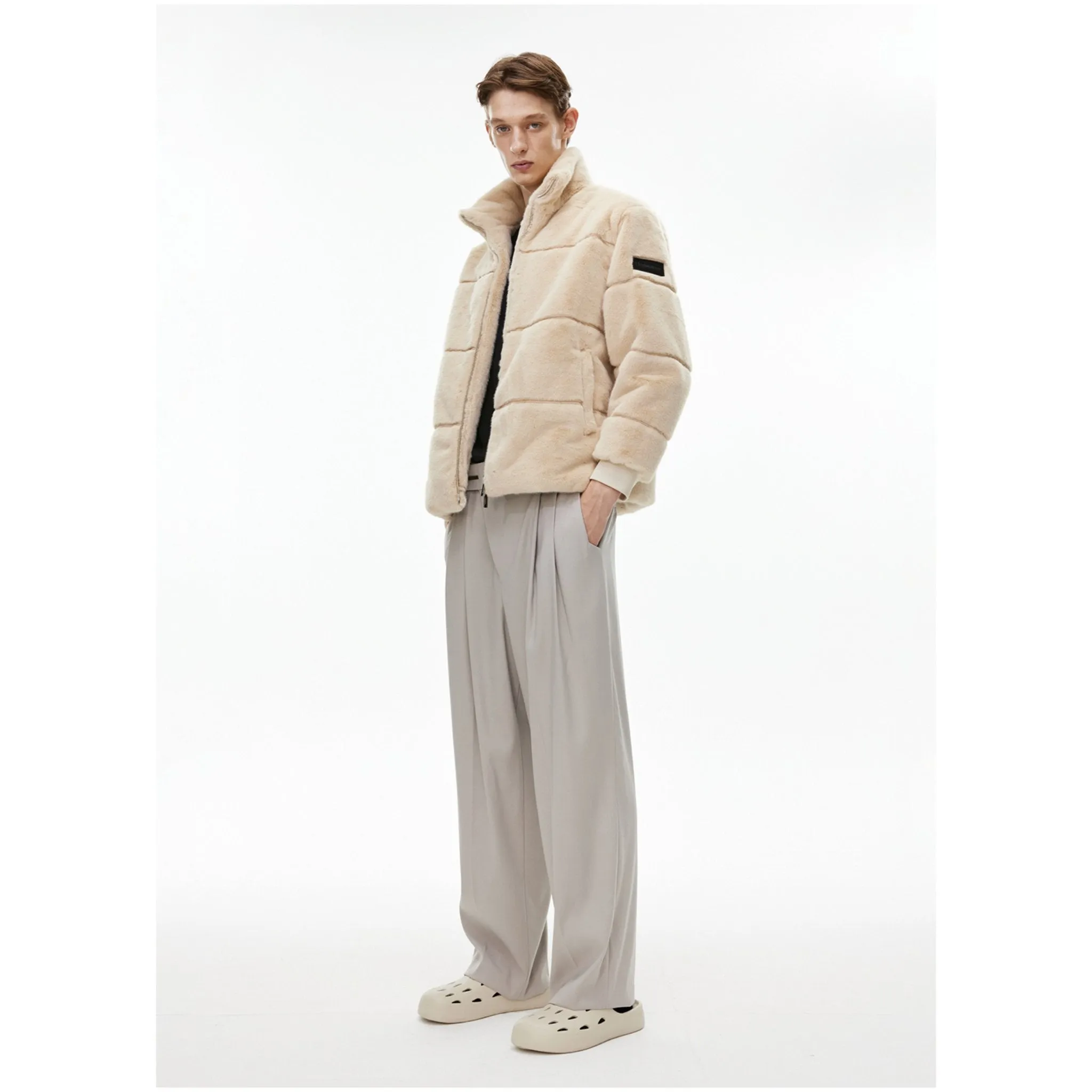 Metal Chain Mink Jacket Khaki