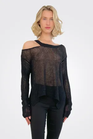 Open Collar Knitted Top - Nero