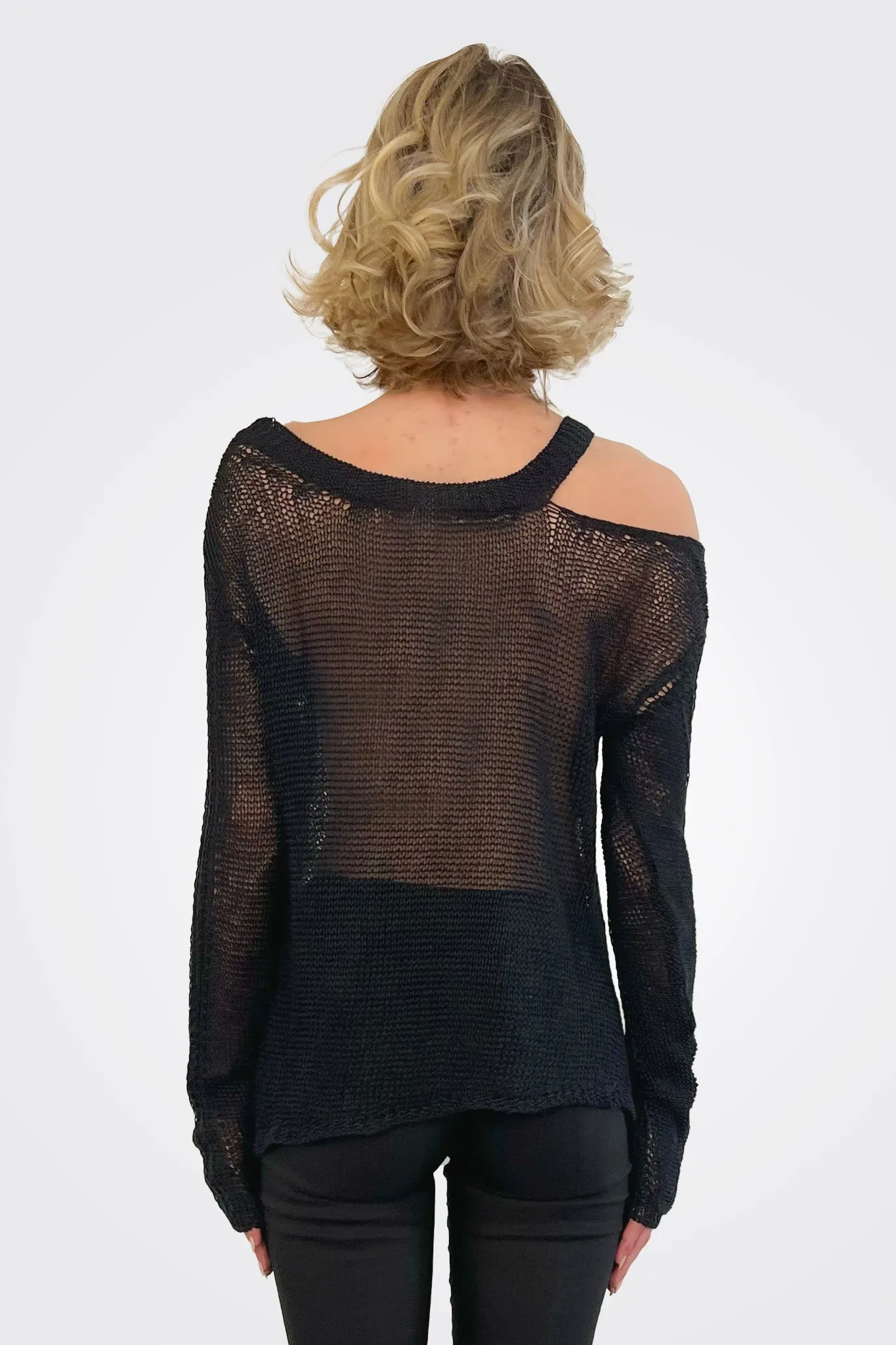 Open Collar Knitted Top - Nero