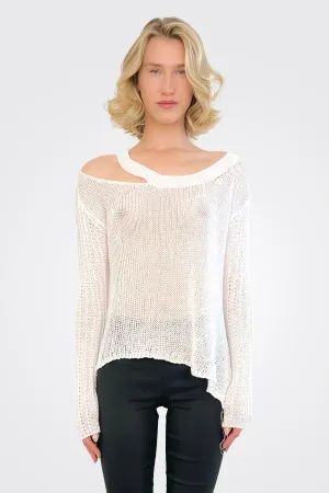 Open Collar Knitted Top - White