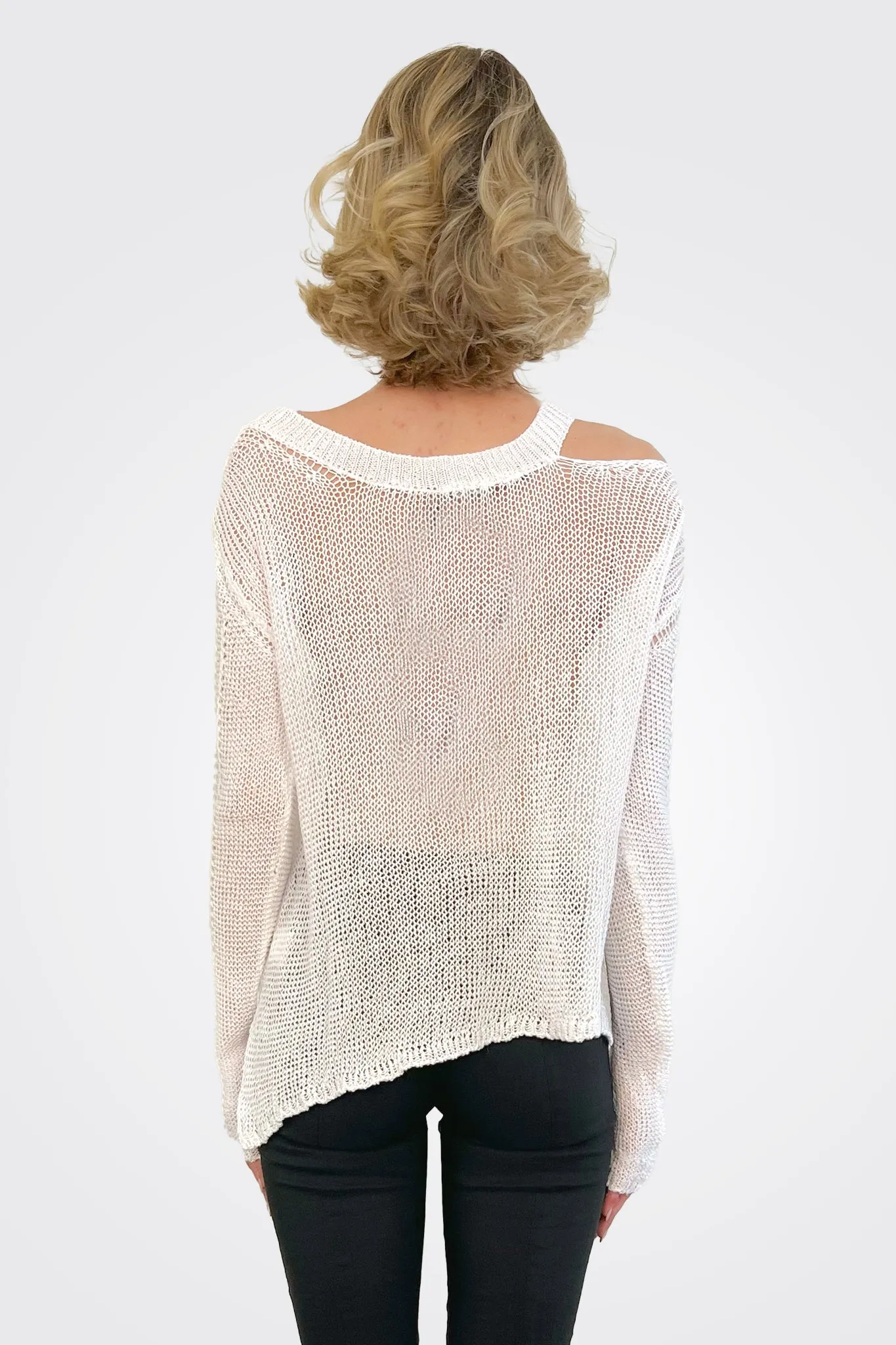 Open Collar Knitted Top - White