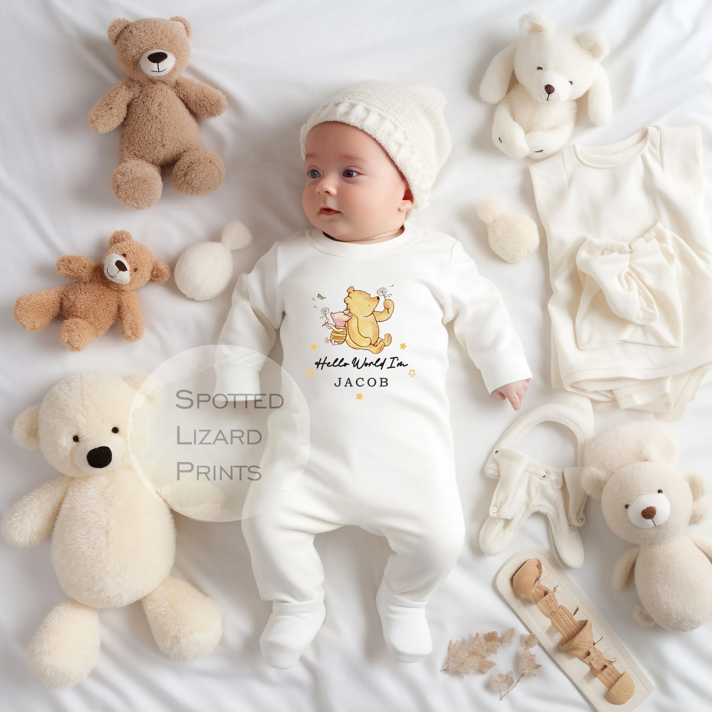 Personalised Well Hello There Classic Winnie the Pooh Baby Outfit, New Baby Coming Home outfit, Baby announcement - Baby Shower Gift
