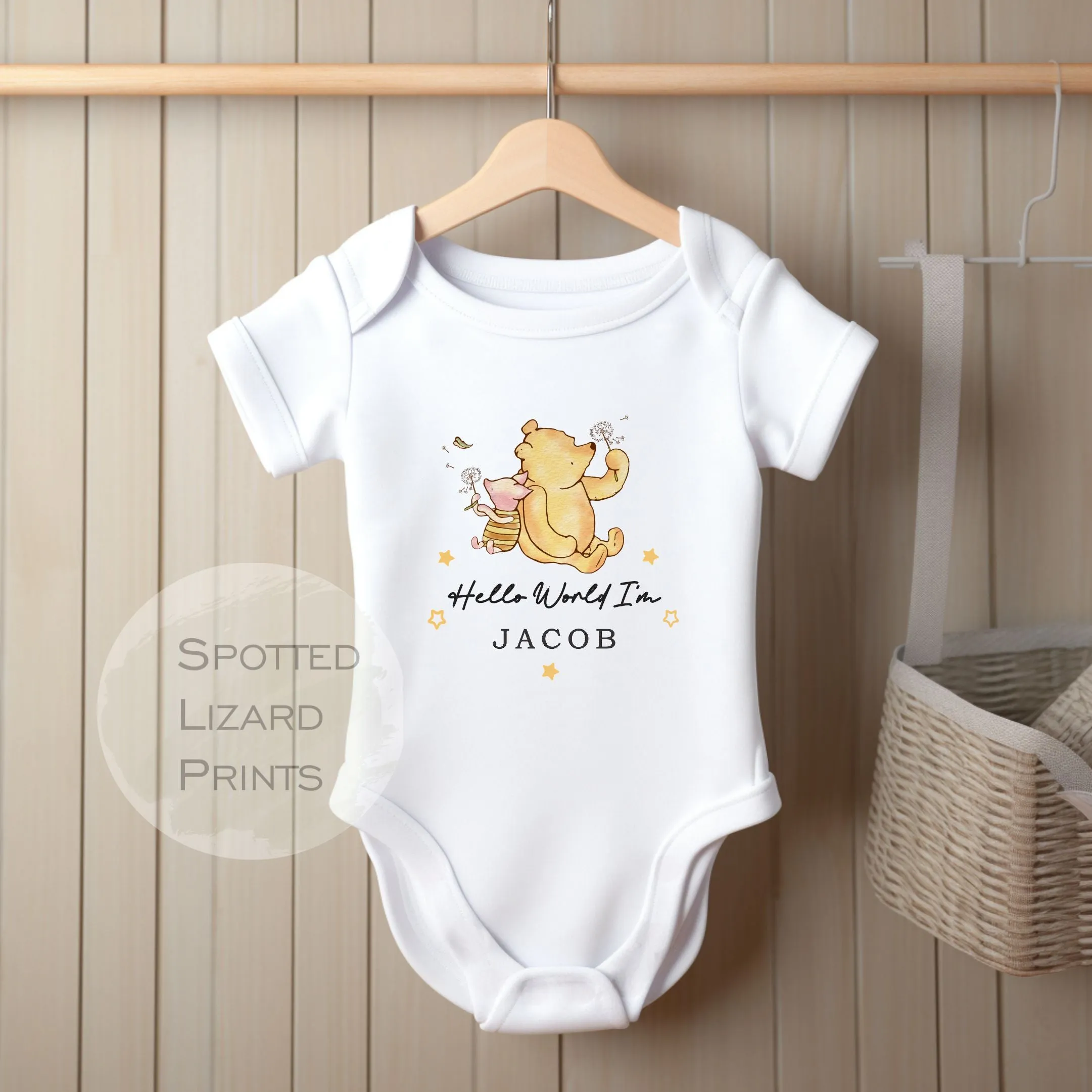 Personalised Well Hello There Classic Winnie the Pooh Baby Outfit, New Baby Coming Home outfit, Baby announcement - Baby Shower Gift