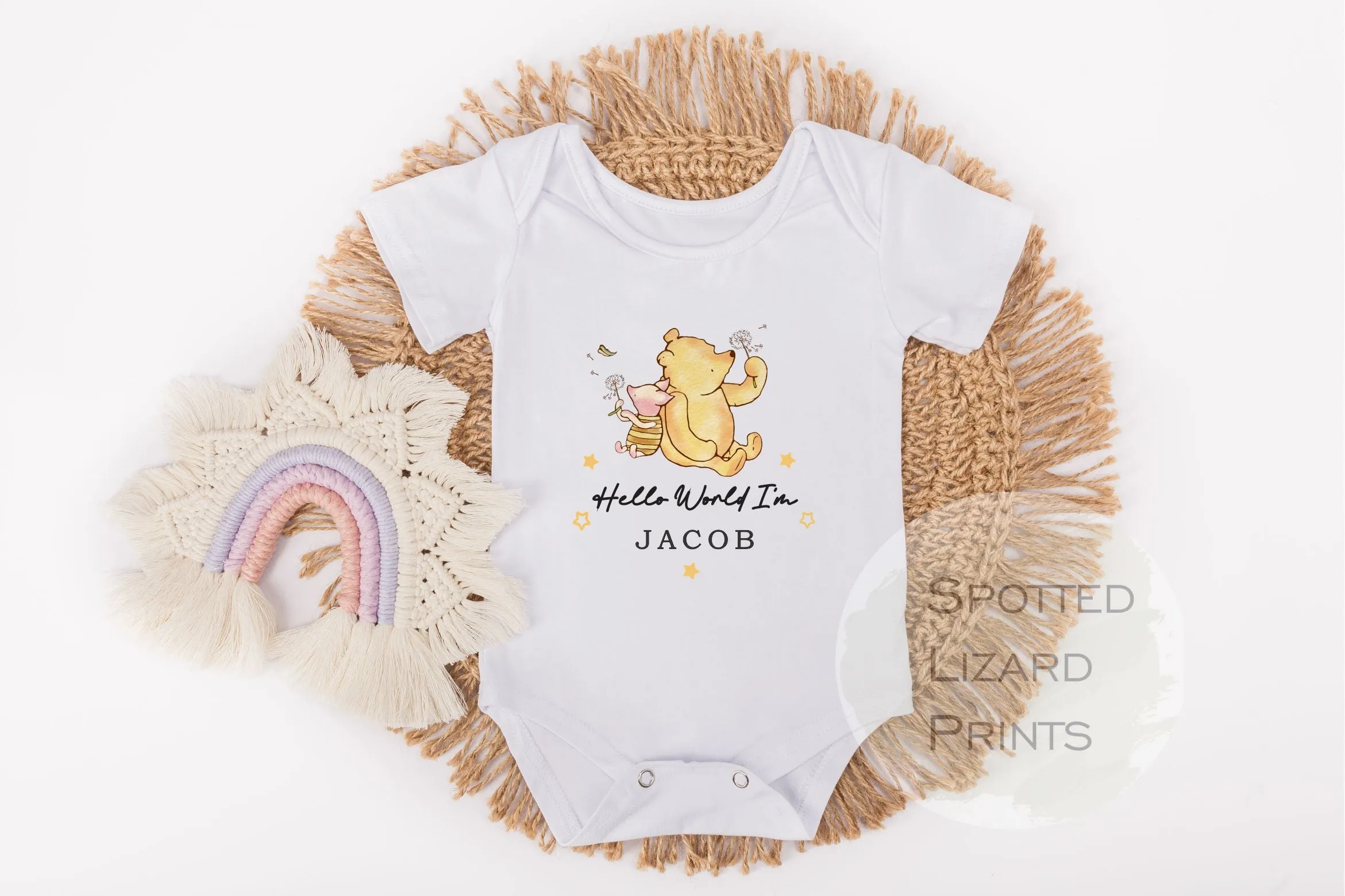 Personalised Well Hello There Classic Winnie the Pooh Baby Outfit, New Baby Coming Home outfit, Baby announcement - Baby Shower Gift