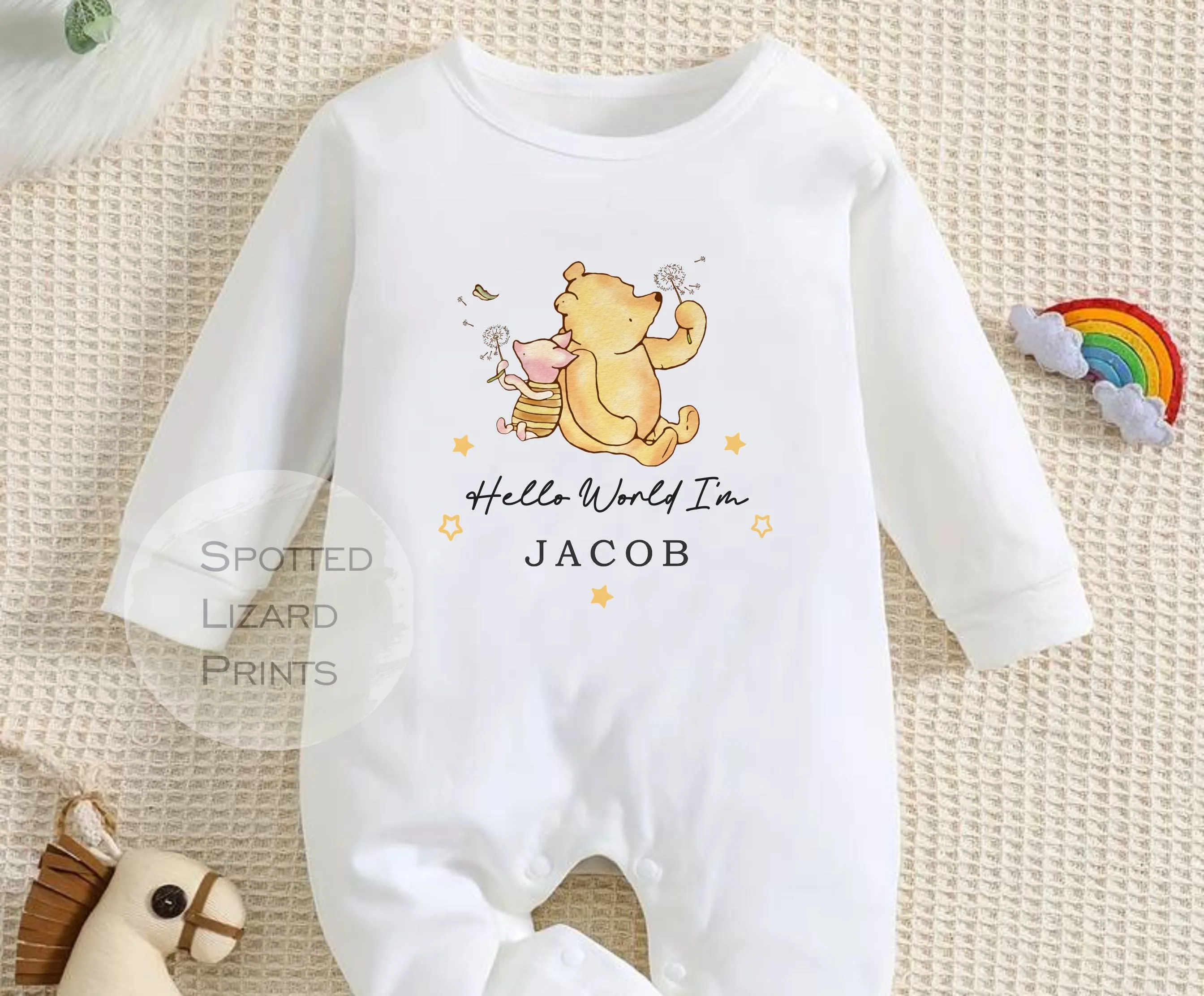 Personalised Well Hello There Classic Winnie the Pooh Baby Outfit, New Baby Coming Home outfit, Baby announcement - Baby Shower Gift