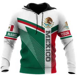 Personalized Mexican Hoodie, Mexico Flag Pattern Eagle Hoodies