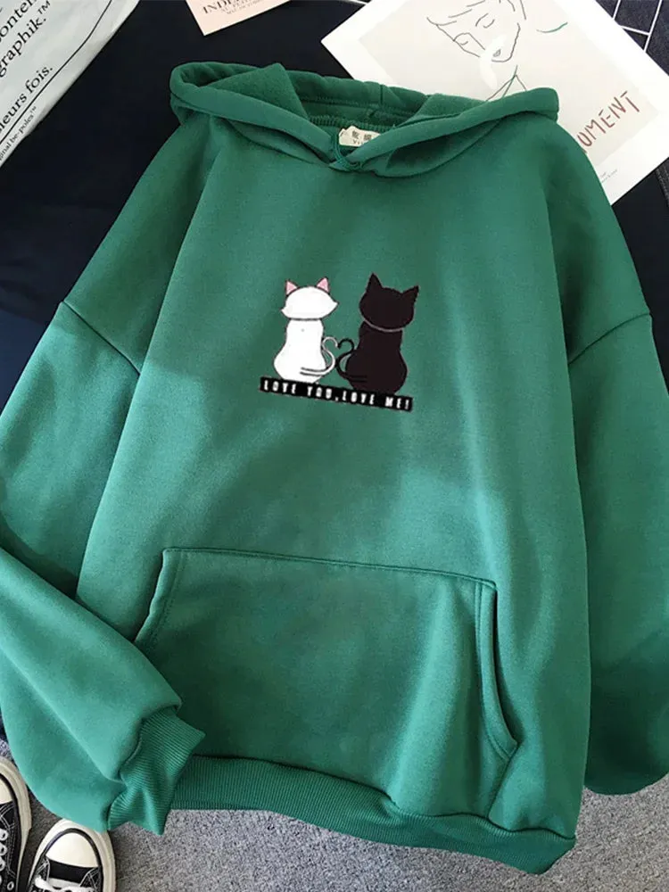 Streetwear Hoodies Fashion Women Sweatshirt Autumn Winter Long Sleeve Harajuku Hooded Sweater Korean Cartoon Cat sudadera mujer