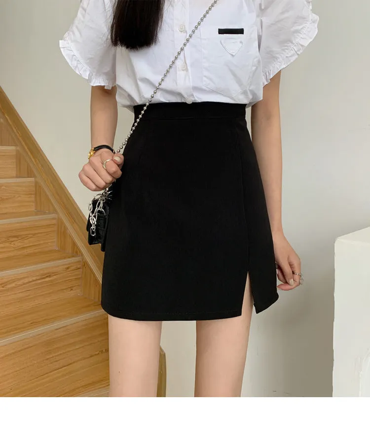Summer Women High Waist Black Splitted Skirt Trendy Western Slim Look Hip Flattering A-Line Skirt