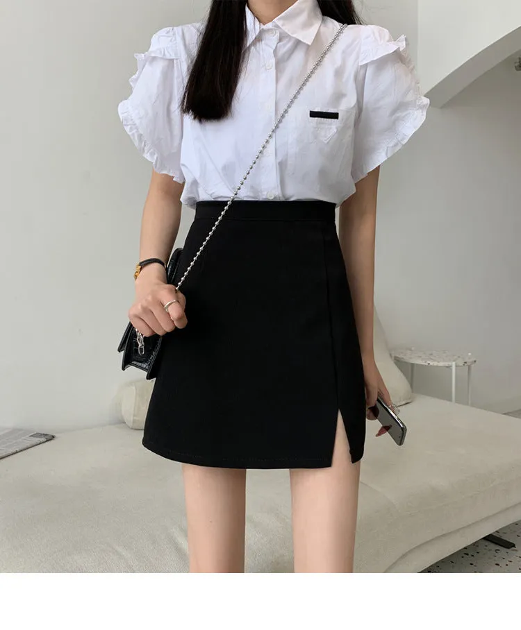 Summer Women High Waist Black Splitted Skirt Trendy Western Slim Look Hip Flattering A-Line Skirt
