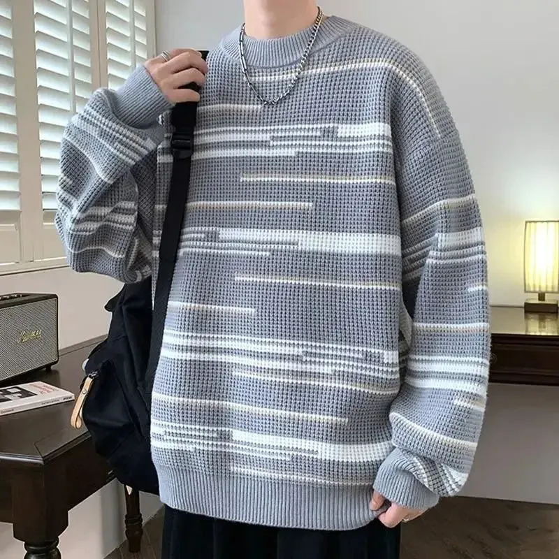 Wiaofellas  -  Knitted Sweaters for Men Crewneck Knitwear New In Round Collar Autumnr and Winter Pullover Man Sweatshirt Top Cheap Streetwear